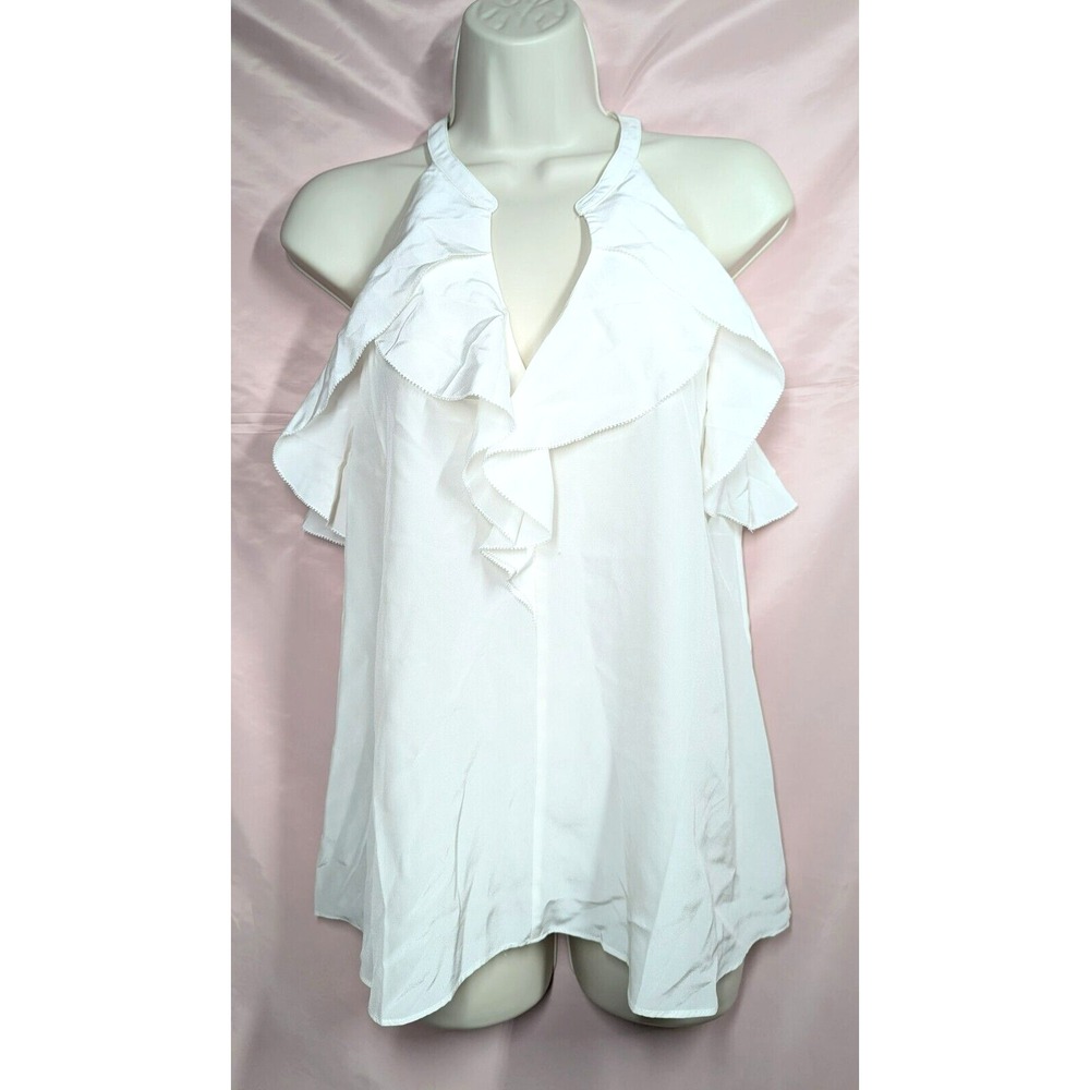 New With Tag Lilly Pulitzer Silk Top S Resort White TITA  Ruffled Palm Beach